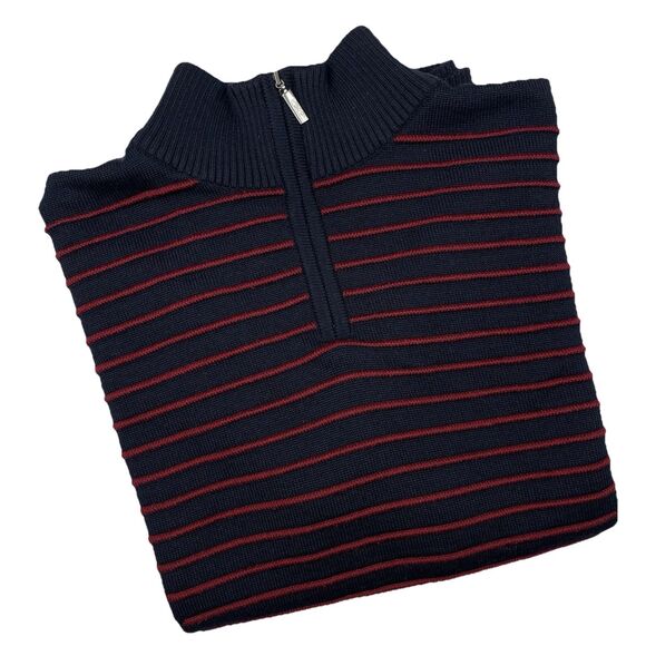 Cag Triko Men’s Wool Mock Neck Sweater Navy Red Striped Business Preppy-M - Picture 1 of 11